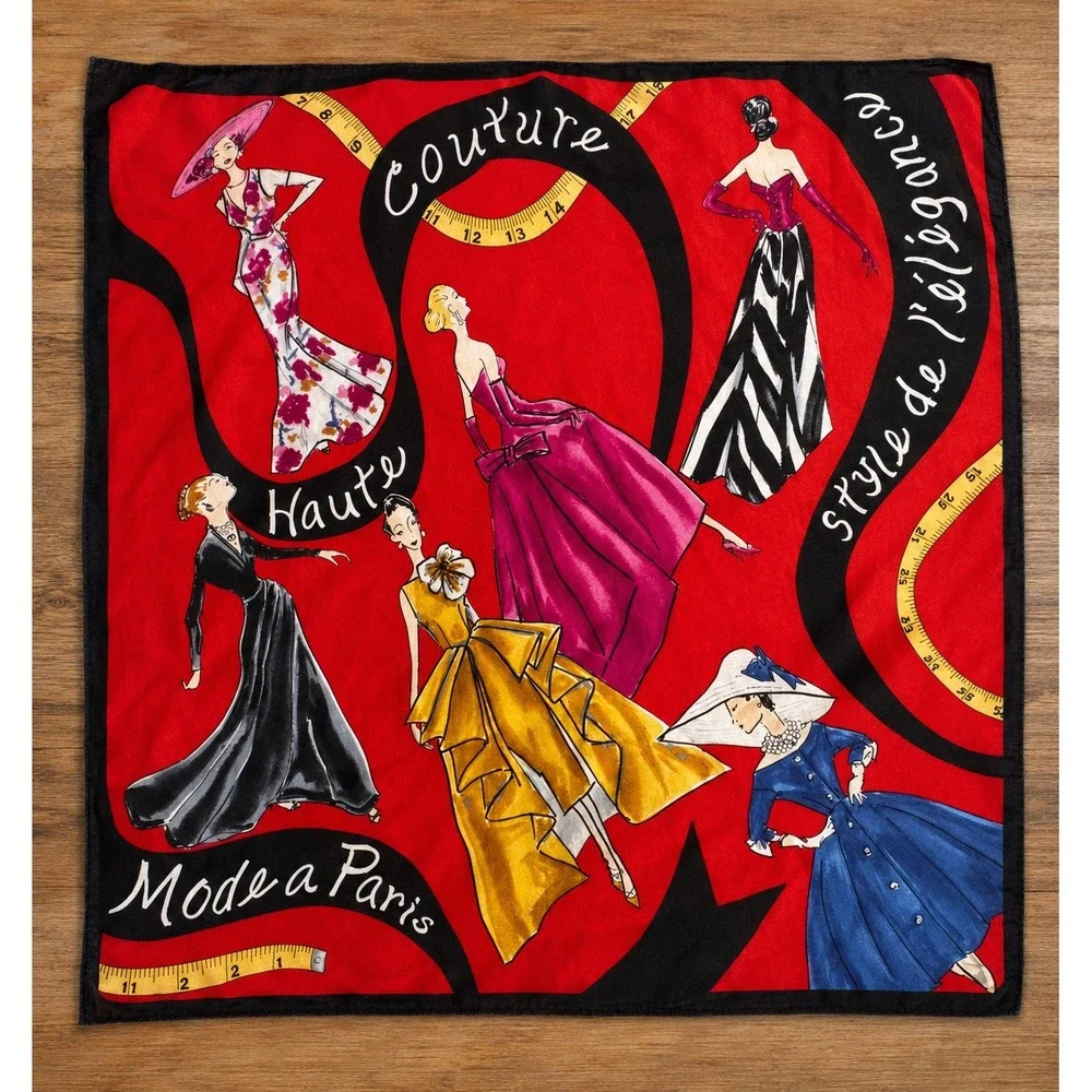 Paris Couture Scarf Women Red Black Haute Mode a Paris Fashion Print 20X21 Scarf